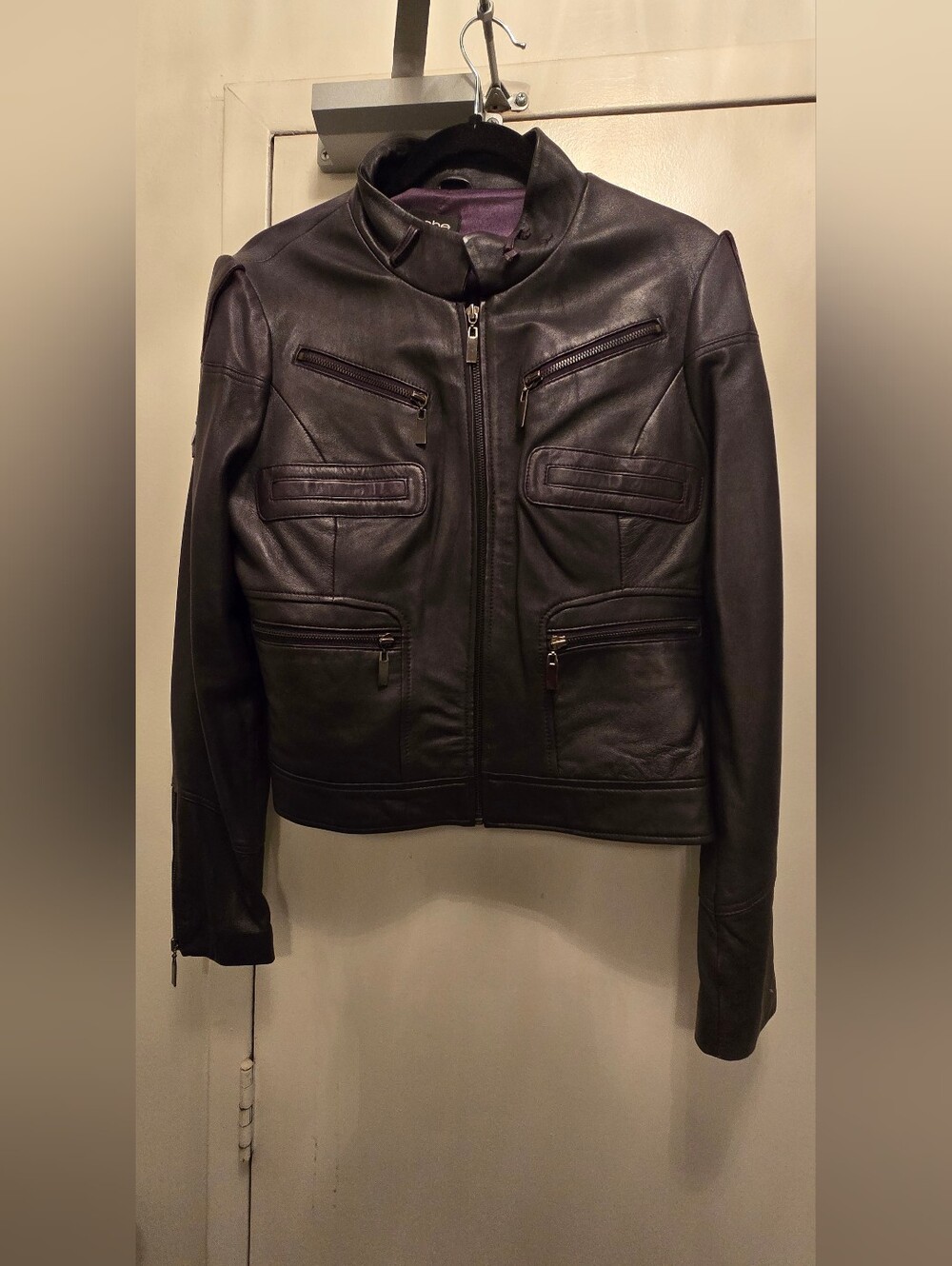 bebe Black Leather Moto Jacket with Zip Pockets
